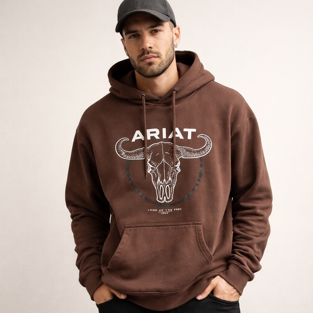 Ariat Western Skull Graphic Hoodie Heavy Cotton Streetwear Sz XL